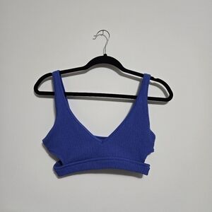 Blue Ribbed Knit Bralette